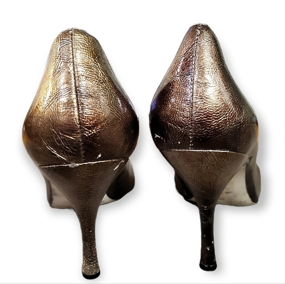 Enzo Angiolini Peep Toe Pumps Metallic Bronze High Heels Size 8.5 - Picture 7 of 12